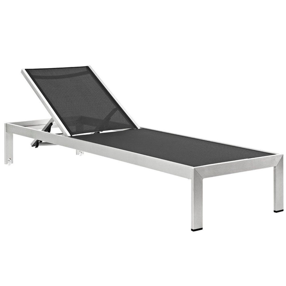 Modway Furniture Shore Outdoor Patio Aluminum Mesh Chaise Lounge – Modern Comfort with Adjustable Recline & Mobility Silver Black EEI-2249-SLV-BLK