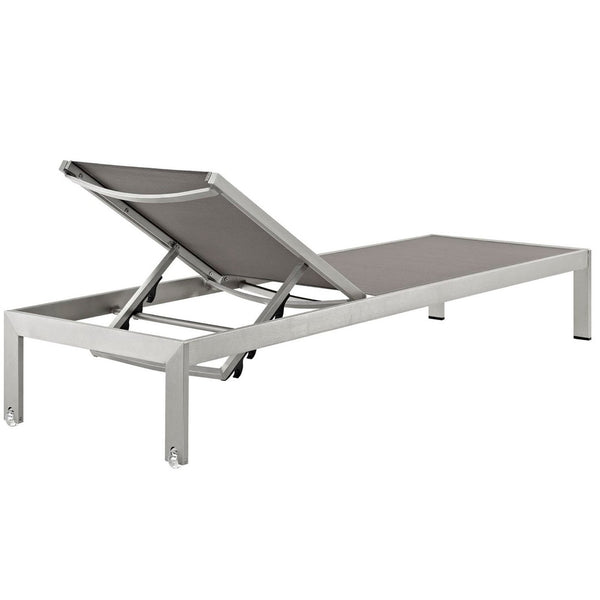 Modway Furniture Shore Outdoor Patio Aluminum Mesh Chaise Lounge – Modern Comfort with Adjustable Recline & Mobility Silver Gray EEI-2249-SLV-GRY