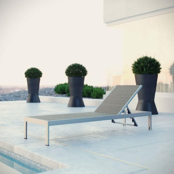 Modway Furniture Shore Outdoor Patio Chaise Lounge - Adjustable Rattan Sun Lounger in Stylish Silver Brown Gray EEI-2250-SLV-GRY
