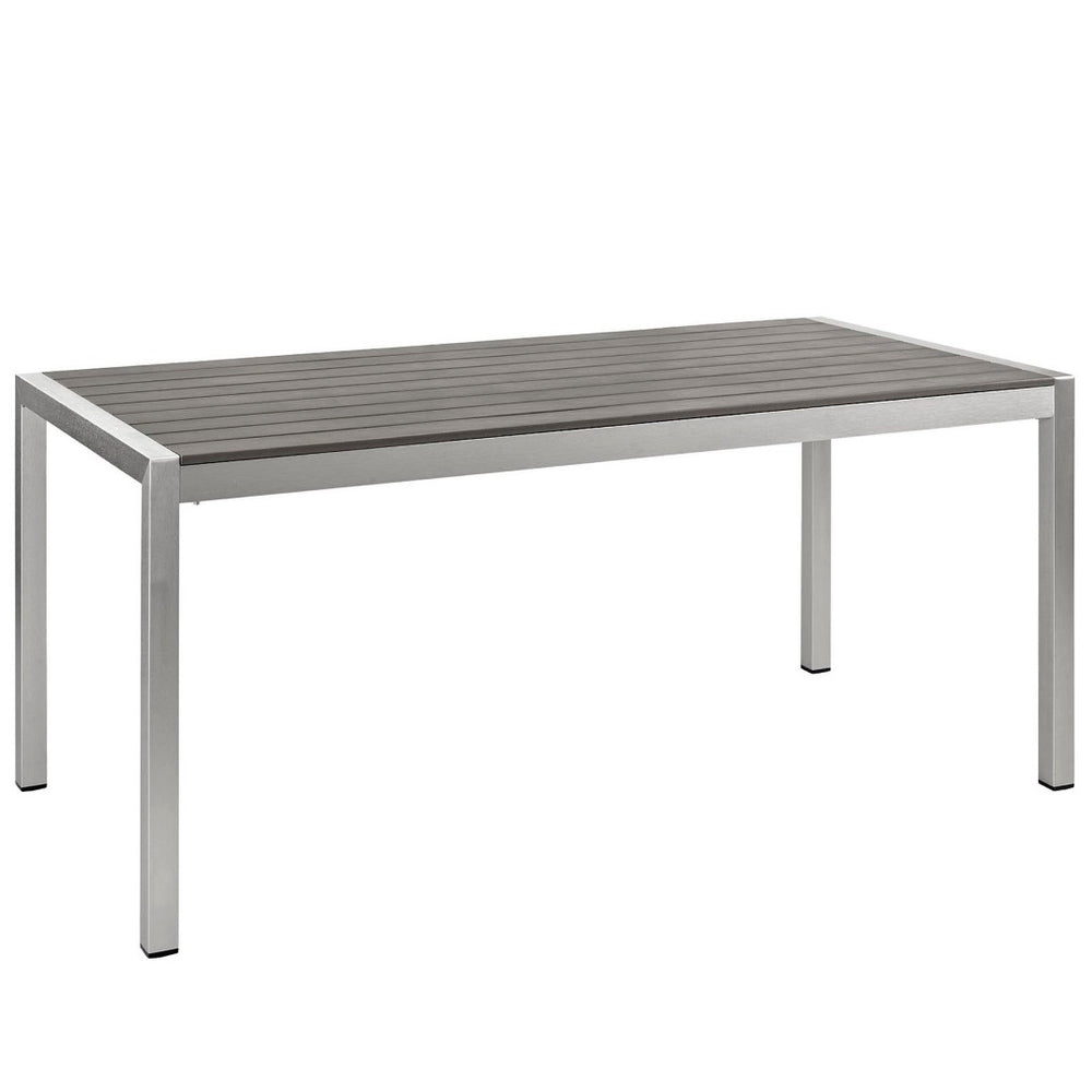 Modway Furniture Shore Outdoor Patio Dining Table - Modern Aluminum Design with Wood-Look Finish for Stylish Dining EEI-2251-SLV-GRY