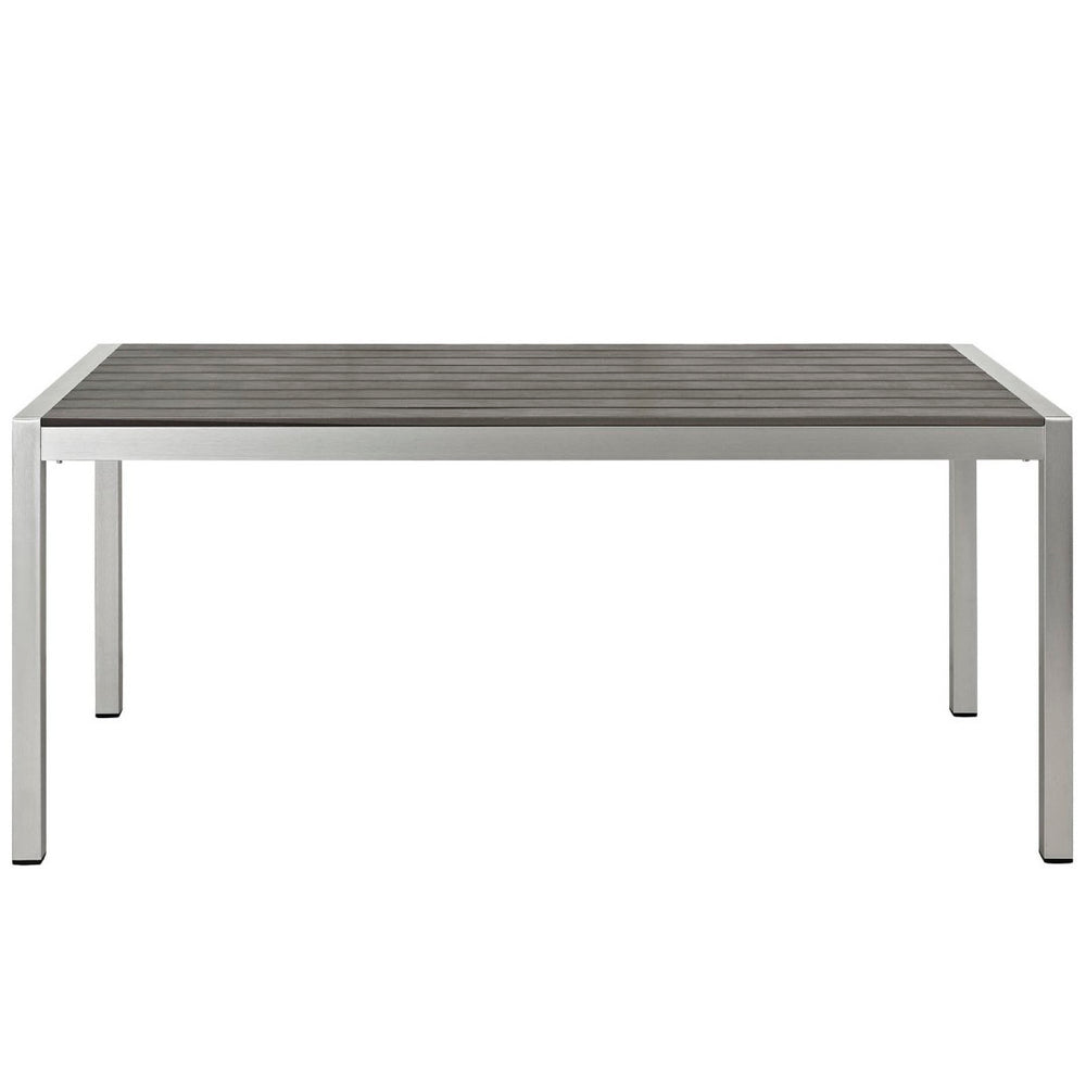 Modway Furniture Shore Outdoor Patio Dining Table - Modern Aluminum Design with Wood-Look Finish for Stylish Dining EEI-2251-SLV-GRY