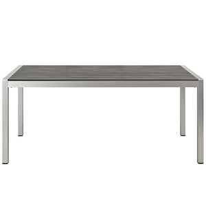 Modway Furniture Shore Outdoor Patio Dining Table - Modern Aluminum Design with Wood-Look Finish for Stylish Dining EEI-2251-SLV-GRY