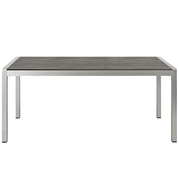 Modway Furniture Shore Outdoor Patio Dining Table - Modern Aluminum Design with Wood-Look Finish for Stylish Dining EEI-2251-SLV-GRY