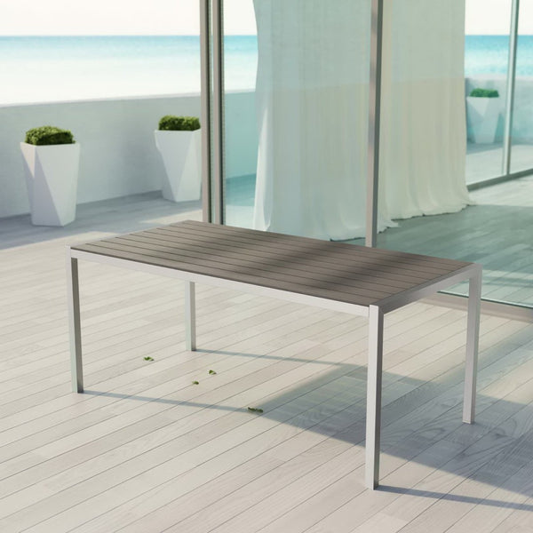 Modway Furniture Shore Outdoor Patio Dining Table - Modern Aluminum Design with Wood-Look Finish for Stylish Dining EEI-2251-SLV-GRY