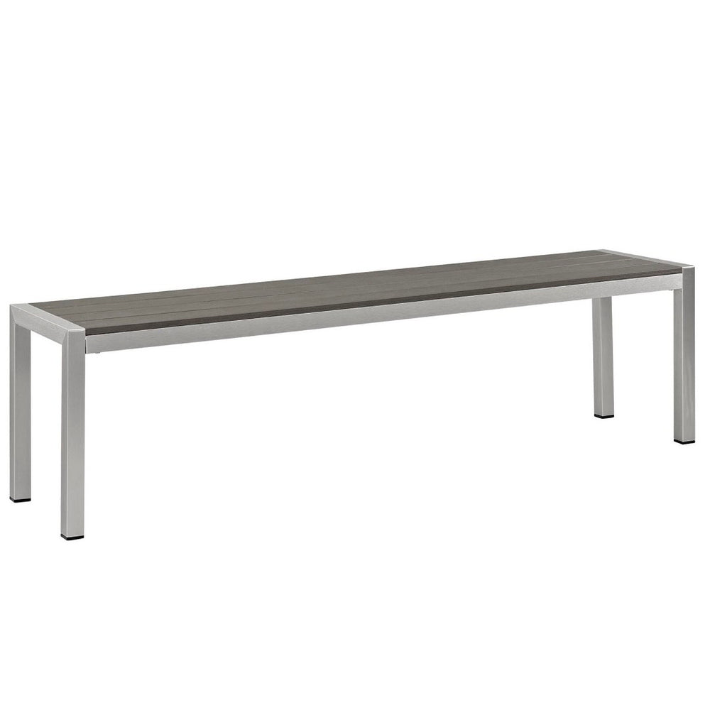 Modway Furniture Shore Outdoor Patio Aluminum Bench - Modern Minimalist Design, Durable & Low-Maintenance Seating EEI-2252-SLV-GRY