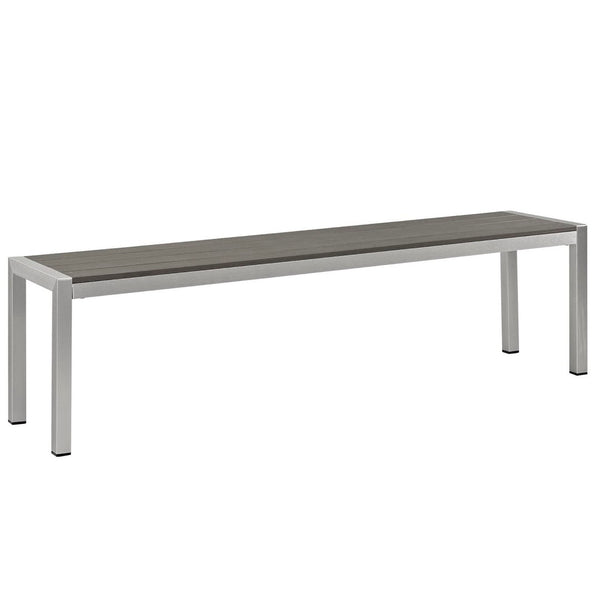 Modway Furniture Shore Outdoor Patio Aluminum Bench - Modern Minimalist Design, Durable & Low-Maintenance Seating EEI-2252-SLV-GRY