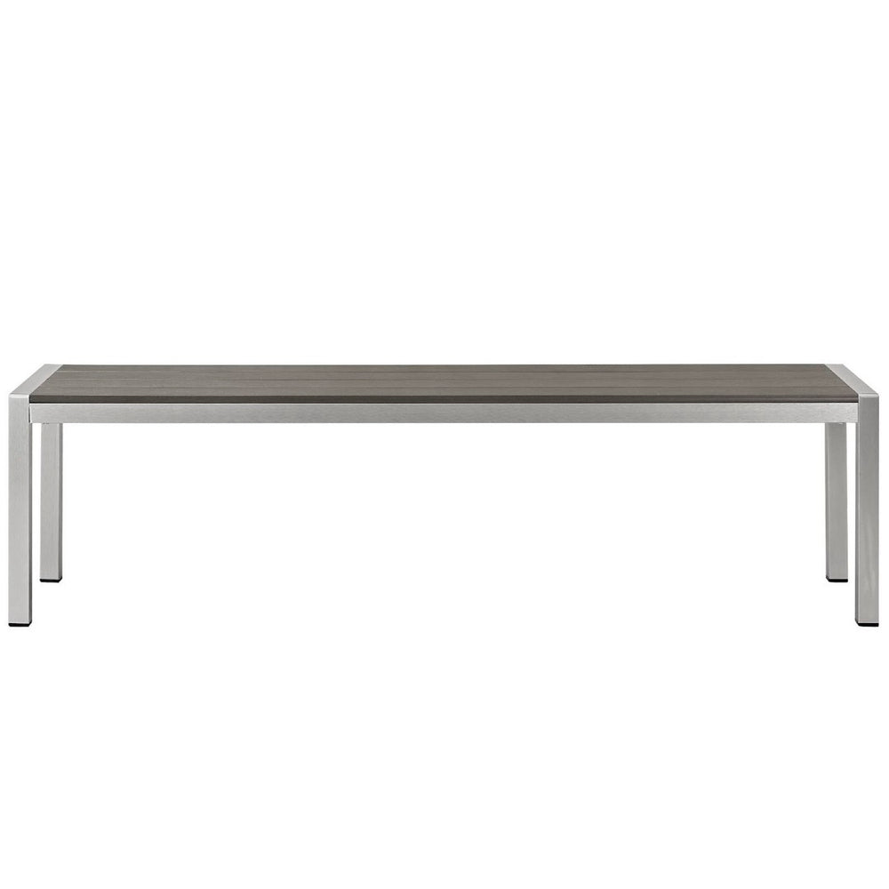 Modway Furniture Shore Outdoor Patio Aluminum Bench - Modern Minimalist Design, Durable & Low-Maintenance Seating EEI-2252-SLV-GRY