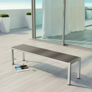 Modway Furniture Shore Outdoor Patio Aluminum Bench - Modern Minimalist Design, Durable & Low-Maintenance Seating EEI-2252-SLV-GRY