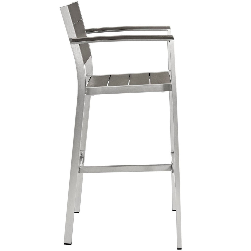 Modway Furniture Shore Outdoor Patio Aluminum Bar Stool - Sleek Silver Gray Design for Modern Outdoor Gatherings EEI-2254-SLV-GRY