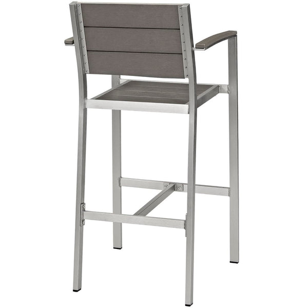 Modway Furniture Shore Outdoor Patio Aluminum Bar Stool - Sleek Silver Gray Design for Modern Outdoor Gatherings EEI-2254-SLV-GRY