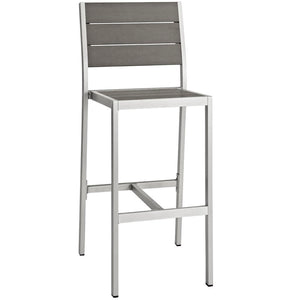 Modway Furniture Shore Outdoor Aluminum Armless Bar Stool – Stylish, Durable, Easy-Clean Design for Modern Patios EEI-2255-SLV-GRY