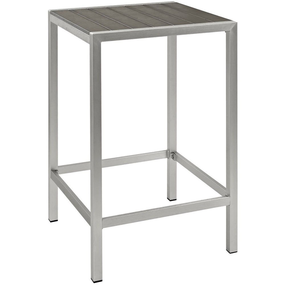 Modway Furniture Shore Outdoor Patio Bar Table - Modern Aluminum Design with Wood Accents for Stylish Gatherings EEI-2256-SLV-GRY