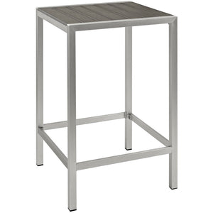 Modway Furniture Shore Outdoor Patio Bar Table - Modern Aluminum Design with Wood Accents for Stylish Gatherings EEI-2256-SLV-GRY