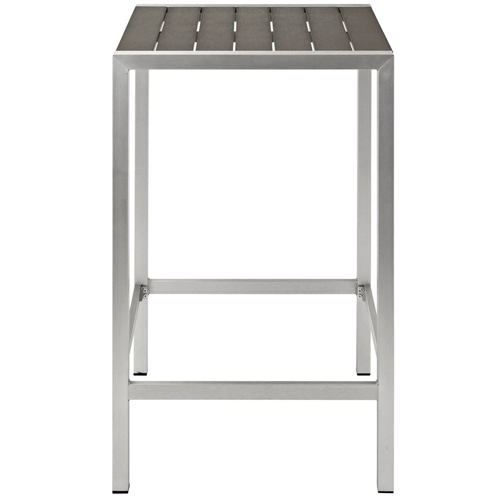 Modway Furniture Shore Outdoor Patio Bar Table - Modern Aluminum Design with Wood Accents for Stylish Gatherings EEI-2256-SLV-GRY