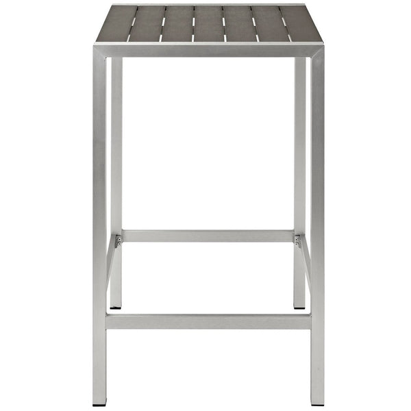 Modway Furniture Shore Outdoor Patio Bar Table - Modern Aluminum Design with Wood Accents for Stylish Gatherings EEI-2256-SLV-GRY