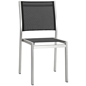 Modway Furniture Shore Outdoor Patio Side Chair - Durable Aluminum Frame, Breathable Mesh for Ultimate Comfort Silver Black EEI-2259-SLV-BLK