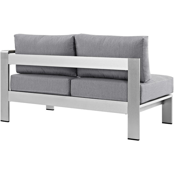 Modway Furniture Shore Right-Arm Corner Sectional Loveseat for Outdoor Comfort, Durable Aluminum Frame & Cushions Silver Gray EEI-2262-SLV-GRY
