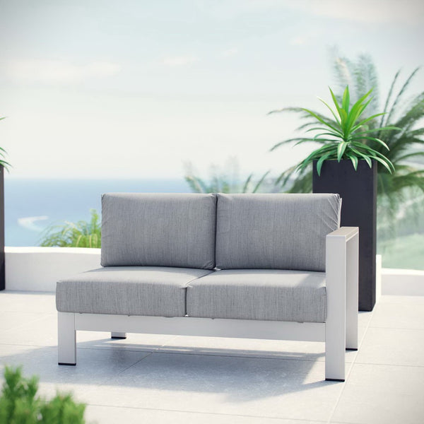 Modway Furniture Shore Right-Arm Corner Sectional Loveseat for Outdoor Comfort, Durable Aluminum Frame & Cushions Silver Gray EEI-2262-SLV-GRY