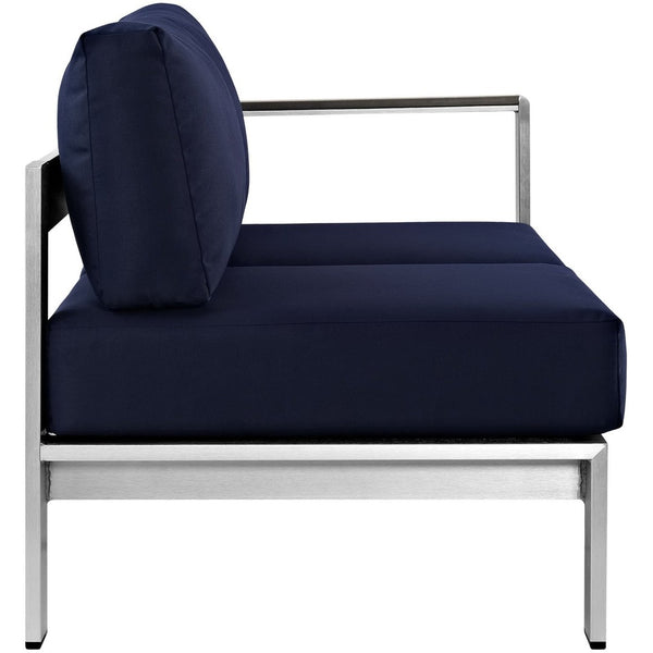 Modway Furniture Shore Right-Arm Corner Sectional Loveseat for Outdoor Comfort, Durable Aluminum Frame & Cushions Silver Navy EEI-2262-SLV-NAV