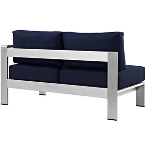 Modway Furniture Shore Right-Arm Corner Sectional Loveseat for Outdoor Comfort, Durable Aluminum Frame & Cushions Silver Navy EEI-2262-SLV-NAV