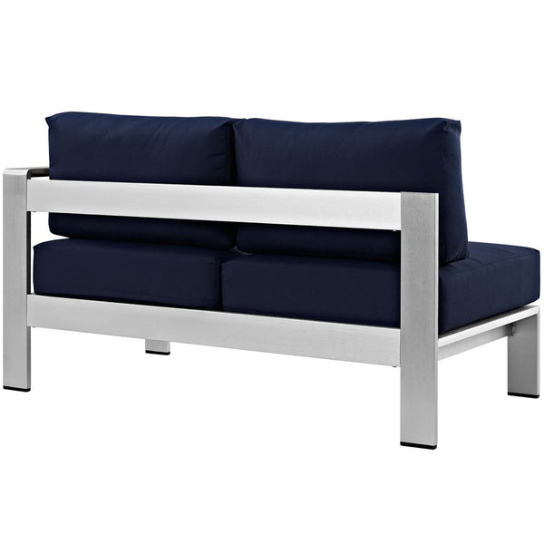 Modway Furniture Shore Right-Arm Corner Sectional Loveseat for Outdoor Comfort, Durable Aluminum Frame & Cushions Silver Navy EEI-2262-SLV-NAV