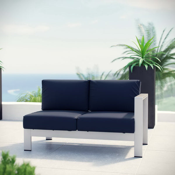 Modway Furniture Shore Right-Arm Corner Sectional Loveseat for Outdoor Comfort, Durable Aluminum Frame & Cushions Silver Navy EEI-2262-SLV-NAV