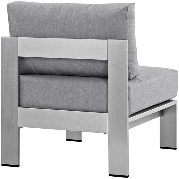 Modway Furniture Shore Armless Outdoor Patio Aluminum Chair – Stylish, Durable Seating for Modern Outdoor Living Spaces Silver Gray EEI-2263-SLV-GRY