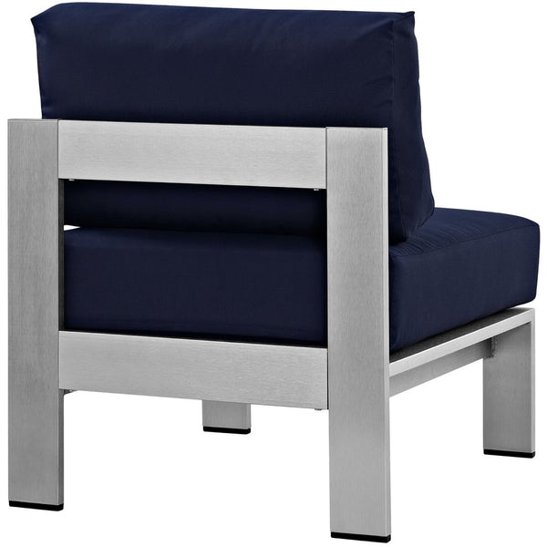 Modway Furniture Shore Armless Outdoor Patio Aluminum Chair – Stylish, Durable Seating for Modern Outdoor Living Spaces Silver Navy EEI-2263-SLV-NAV