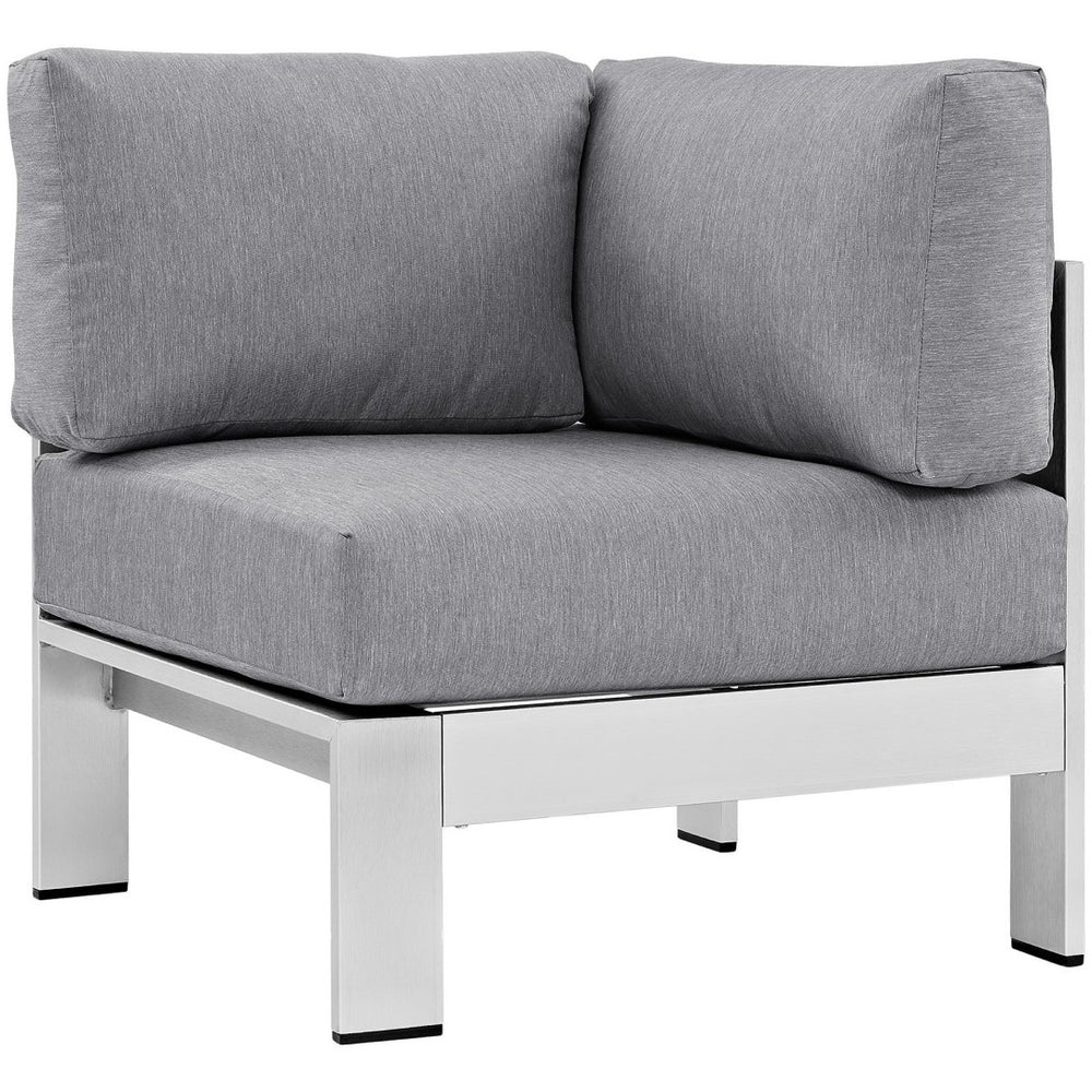 Modway Furniture Shore Outdoor Patio Aluminum Corner Sofa - Modern Design with Weather-Resistant Cushions & Frame Silver Gray EEI-2264-SLV-GRY