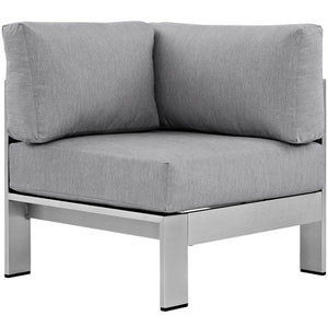 Modway Furniture Shore Outdoor Patio Aluminum Corner Sofa - Modern Design with Weather-Resistant Cushions & Frame Silver Gray EEI-2264-SLV-GRY
