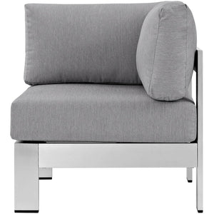 Modway Furniture Shore Outdoor Patio Aluminum Corner Sofa - Modern Design with Weather-Resistant Cushions & Frame Silver Gray EEI-2264-SLV-GRY