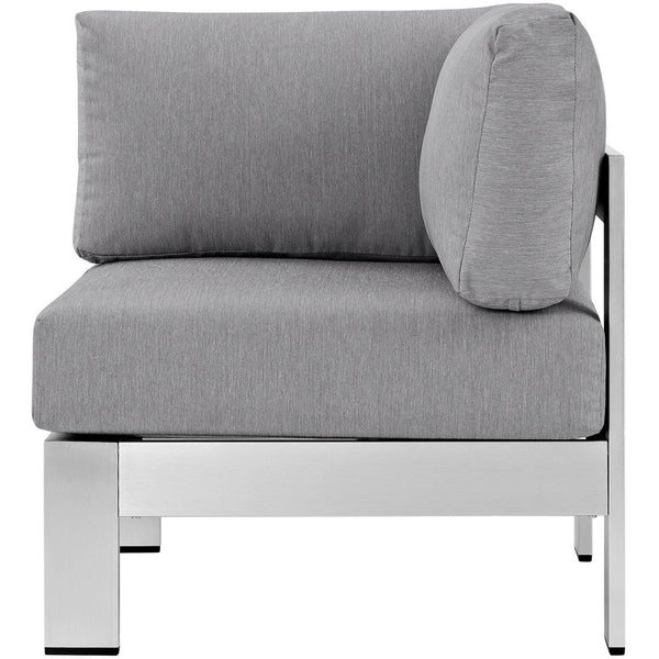 Modway Furniture Shore Outdoor Patio Aluminum Corner Sofa - Modern Design with Weather-Resistant Cushions & Frame Silver Gray EEI-2264-SLV-GRY