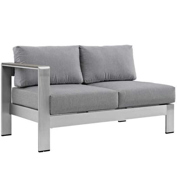 Modway Furniture Shore Left-Arm Corner Sectional Loveseat - Modern Outdoor Aluminum Comfort for Your Patio Space Silver Gray EEI-2265-SLV-GRY