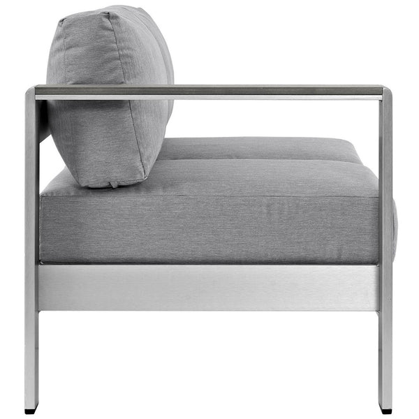 Modway Furniture Shore Left-Arm Corner Sectional Loveseat - Modern Outdoor Aluminum Comfort for Your Patio Space Silver Gray EEI-2265-SLV-GRY