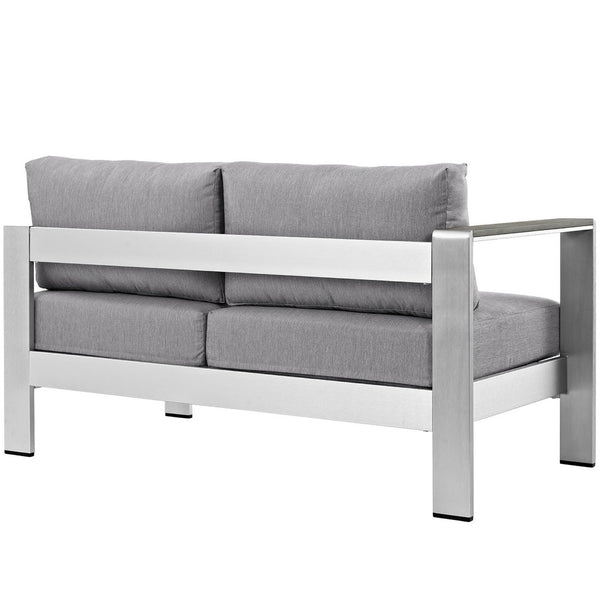 Modway Furniture Shore Left-Arm Corner Sectional Loveseat - Modern Outdoor Aluminum Comfort for Your Patio Space Silver Gray EEI-2265-SLV-GRY