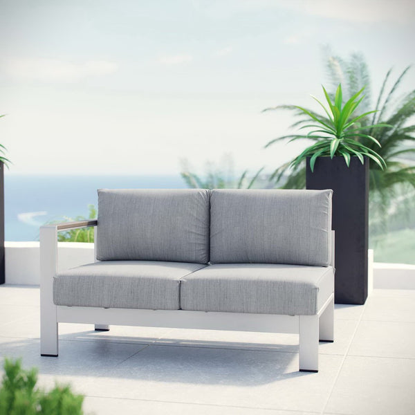 Modway Furniture Shore Left-Arm Corner Sectional Loveseat - Modern Outdoor Aluminum Comfort for Your Patio Space Silver Gray EEI-2265-SLV-GRY