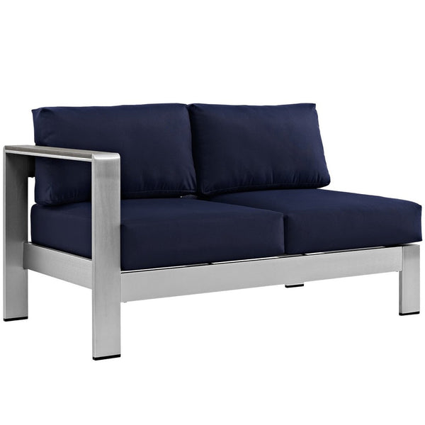 Modway Furniture Shore Left-Arm Corner Sectional Loveseat - Modern Outdoor Aluminum Comfort for Your Patio Space Silver Navy EEI-2265-SLV-NAV
