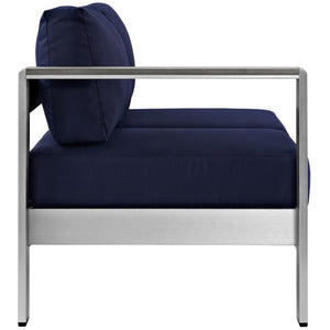 Modway Furniture Shore Left-Arm Corner Sectional Loveseat - Modern Outdoor Aluminum Comfort for Your Patio Space Silver Navy EEI-2265-SLV-NAV