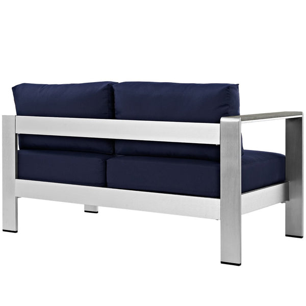 Modway Furniture Shore Left-Arm Corner Sectional Loveseat - Modern Outdoor Aluminum Comfort for Your Patio Space Silver Navy EEI-2265-SLV-NAV