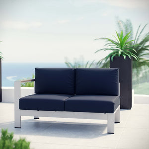 Modway Furniture Shore Left-Arm Corner Sectional Loveseat - Modern Outdoor Aluminum Comfort for Your Patio Space Silver Navy EEI-2265-SLV-NAV