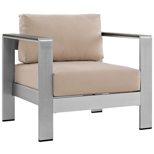Modway Furniture Shore Outdoor Patio Armchair by Modway - Durable Aluminum Frame, Weather-Resistant Comfort & Style Silver Beige EEI-2266-SLV-BEI