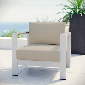 Modway Furniture Shore Outdoor Patio Armchair by Modway - Durable Aluminum Frame, Weather-Resistant Comfort & Style Silver Beige EEI-2266-SLV-BEI