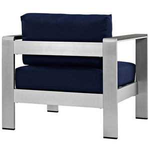Modway Furniture Shore Outdoor Patio Armchair by Modway - Durable Aluminum Frame, Weather-Resistant Comfort & Style Silver Navy EEI-2266-SLV-NAV