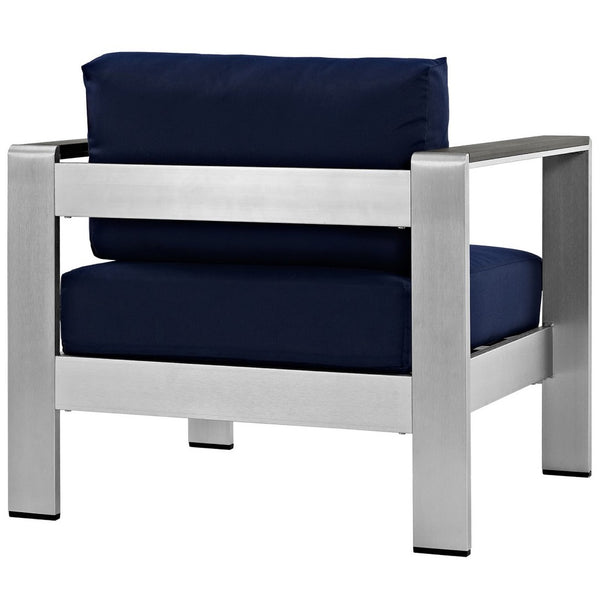 Modway Furniture Shore Outdoor Patio Armchair by Modway - Durable Aluminum Frame, Weather-Resistant Comfort & Style Silver Navy EEI-2266-SLV-NAV