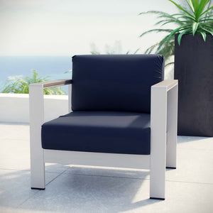 Modway Furniture Shore Outdoor Patio Armchair by Modway - Durable Aluminum Frame, Weather-Resistant Comfort & Style Silver Navy EEI-2266-SLV-NAV