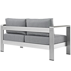 Modway Furniture Shore Outdoor Patio Loveseat - Weather-Resistant Aluminum Frame for Stylish, Comfortable Relaxation Silver Gray EEI-2267-SLV-GRY