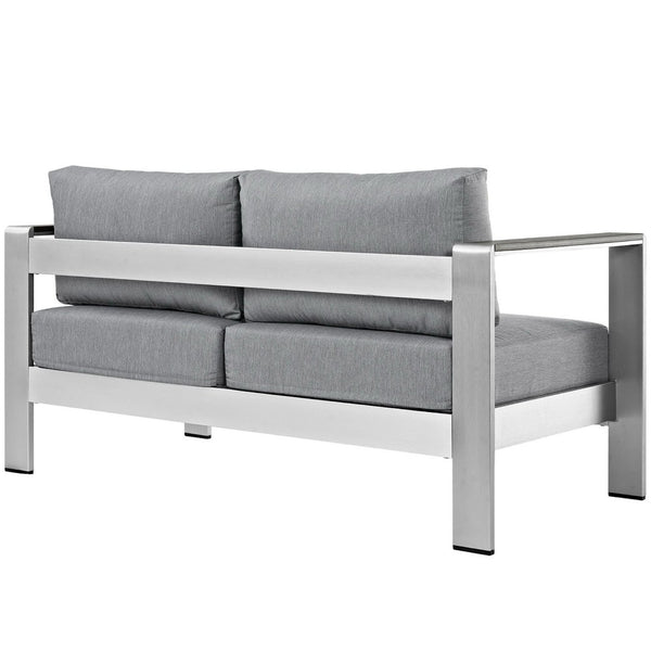 Modway Furniture Shore Outdoor Patio Loveseat - Weather-Resistant Aluminum Frame for Stylish, Comfortable Relaxation Silver Gray EEI-2267-SLV-GRY