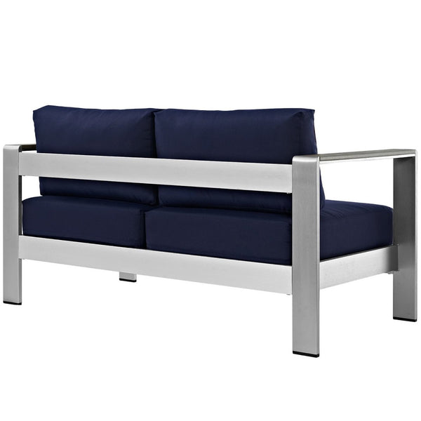 Modway Furniture Shore Outdoor Patio Loveseat - Weather-Resistant Aluminum Frame for Stylish, Comfortable Relaxation Silver Navy EEI-2267-SLV-NAV