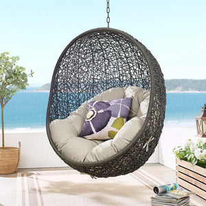 Modway Furniture Hide Outdoor Patio Swing Chair with Stand – Stylish, Durable, and Weather-Resistant for Relaxation Gray Beige EEI-2273-GRY-BEI