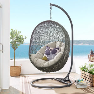 Modway Furniture Hide Outdoor Patio Swing Chair with Stand – Stylish, Durable, and Weather-Resistant for Relaxation Gray Beige EEI-2273-GRY-BEI